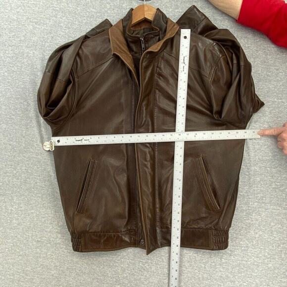 Cremieux Lambskin Jacket Mens Large Brown Bomber Flight Zip Bib Double Collar - Picture 7 of 16